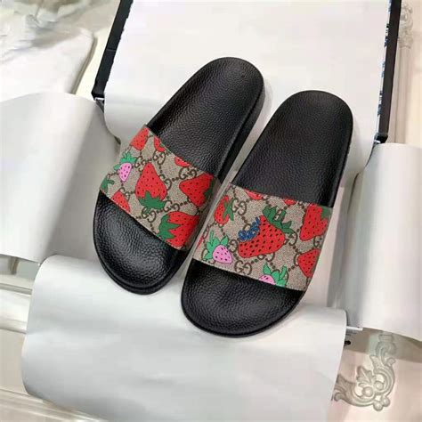 gg gucci strawberry slide sandal|gucci women's sandals.